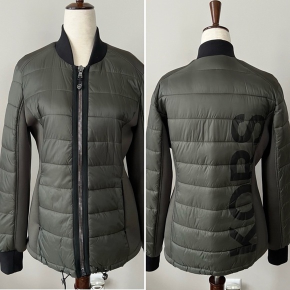 Like New! Michael Kors Bomber Puffer Jacket w/Scuba Side Panels and Graphic Logo - Picture 1 of 10